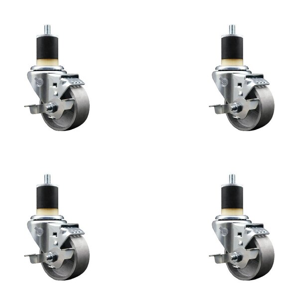 Service Caster 3'' Semi Steel Swivel 1-7/8'' Expanding Stem Caster Set with Brake, 4PK SCC-EX20S314-SSS-TLB-178-4 - main